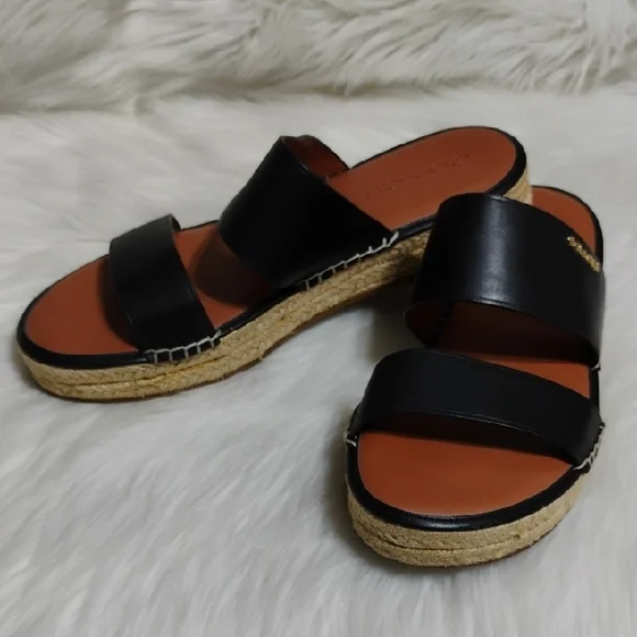 SALE! Coach Franca Black Leather Espadrilles Women's Sandals (#01) - Picture 14 of 16